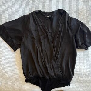 PAIGE Black Satin Bodysuit